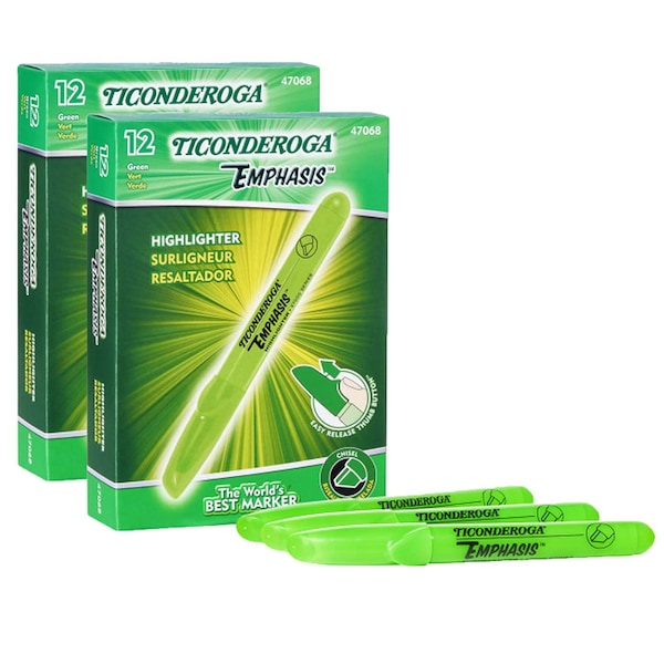Ticonderoga Emphasis Highlighters, Chisel Tip, 4 Assorted Colors, 24PK 47068